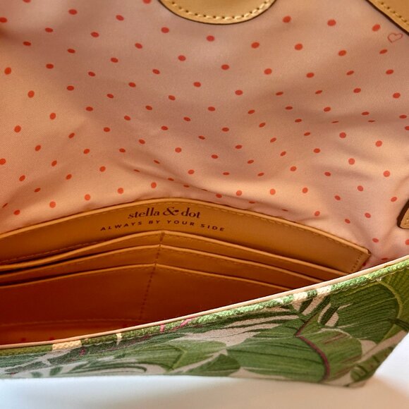 Stella And Dot Clutch Bag Purse Green Palm Leaf Jungle Print with Strap - Picture 4 of 8